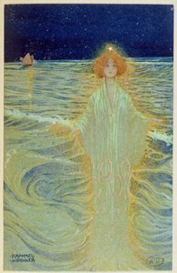 Fantôme apparaissant au-dessus de la mer pendant la nuit, début du 20e siècle - Raphael Kirchner